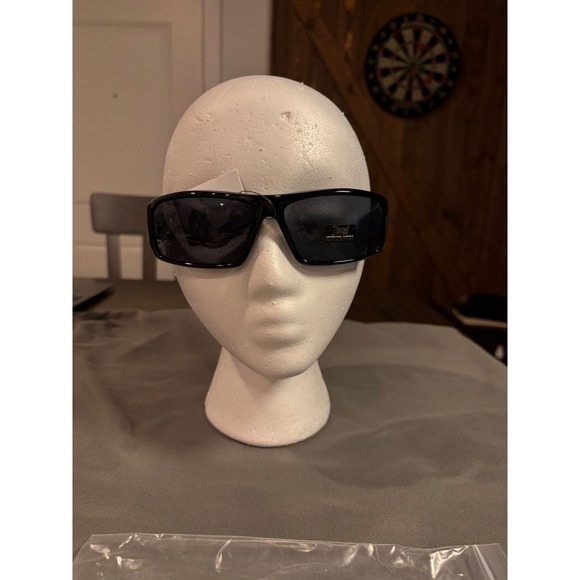 Locs Accessories - Locs Hardcore Shades Black Rectangular Wrap Sunglasses Silver Logo UV400 UV A/B